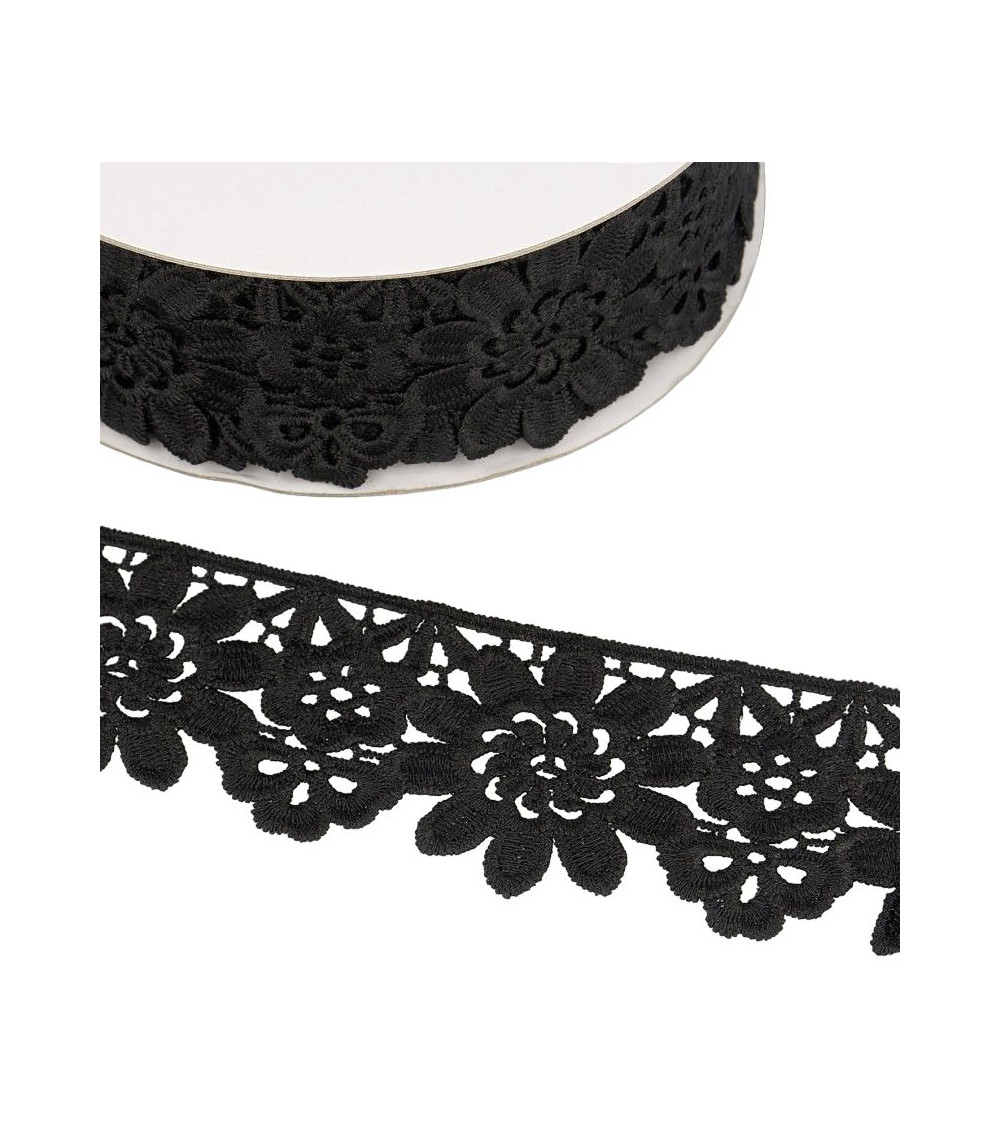 Guipure reel black flowers 55mmx13.7m