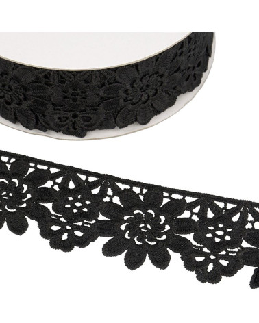Bobine Guipure fleurs noir 55mmx13,7m