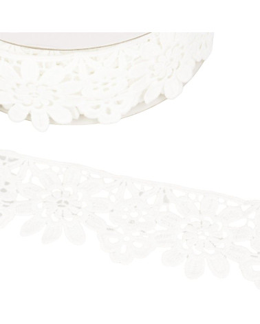 Bobine Guipure fleurs blanc 55mmx13,7m