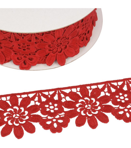Guipure spool red flowers 55mmx13.7m