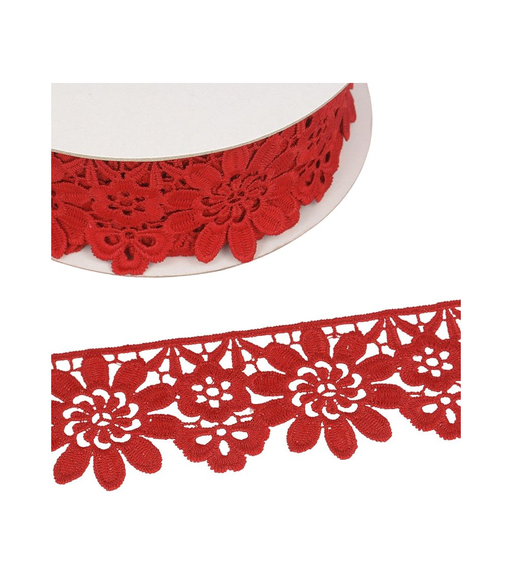 Guipure spool red flowers 55mmx13.7m