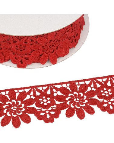Bobine Guipure fleurs rouge 55mmx13,7m