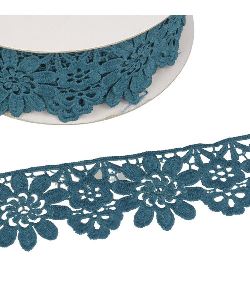 Spool Guipure duck blue flowers 55mmx13.7m