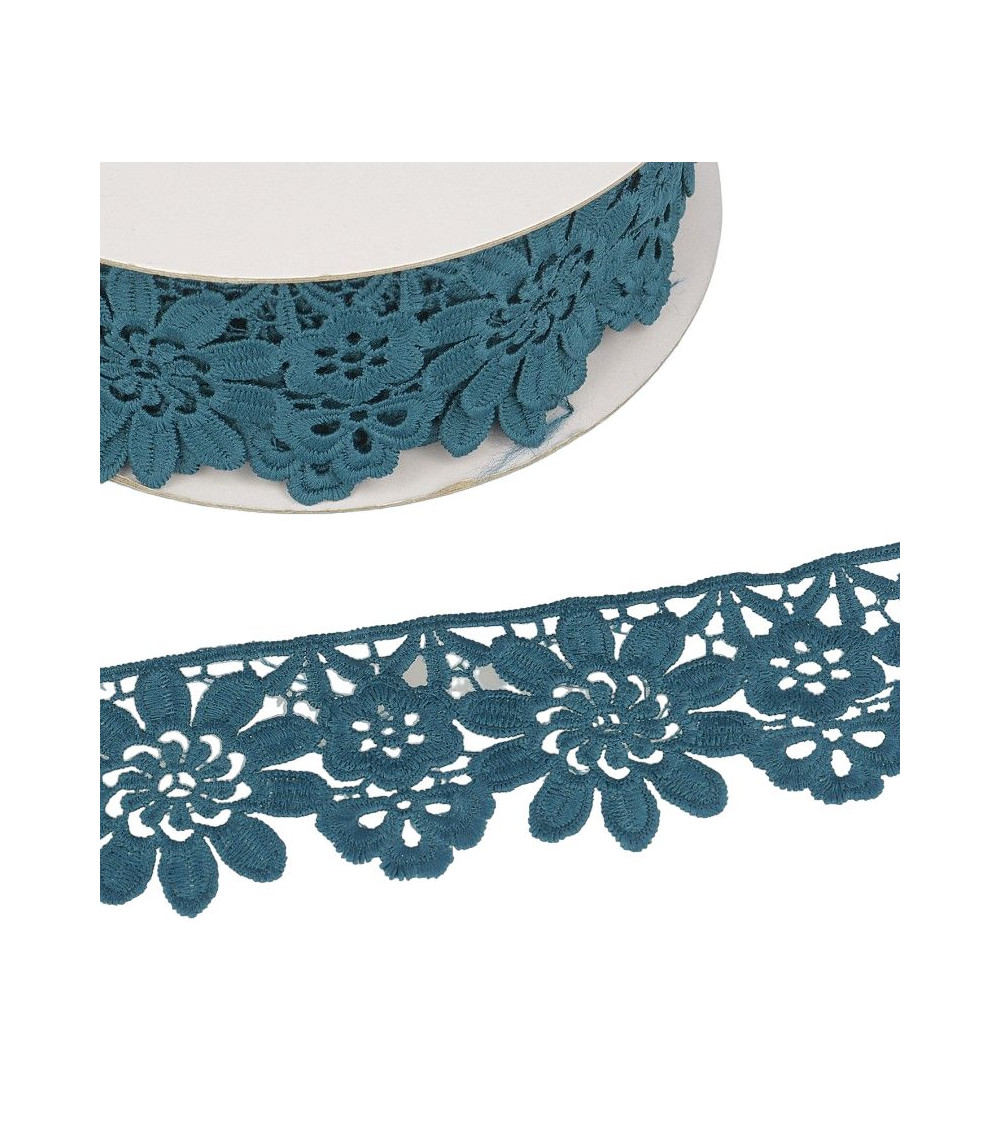 Spool Guipure duck blue flowers 55mmx13.7m