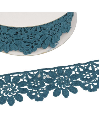 Spule Guipure-Ente, blaue Blumen, 55 mm x 13,7 m