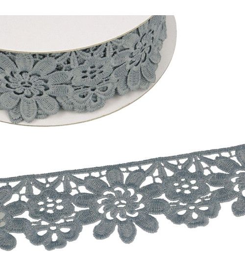 Guipure reel medium gray flowers 55mmx13.7m
