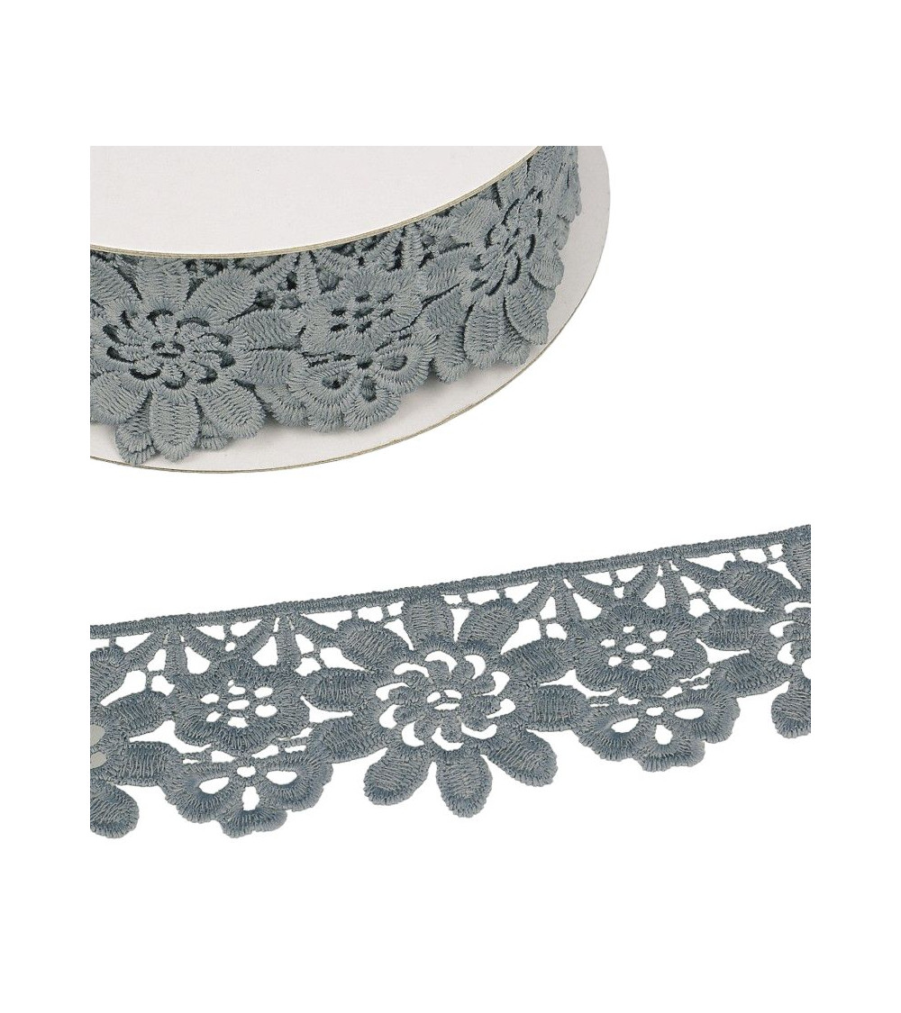 Guipure-Rolle mittelgraue Blumen 55 mm x 13,7 m