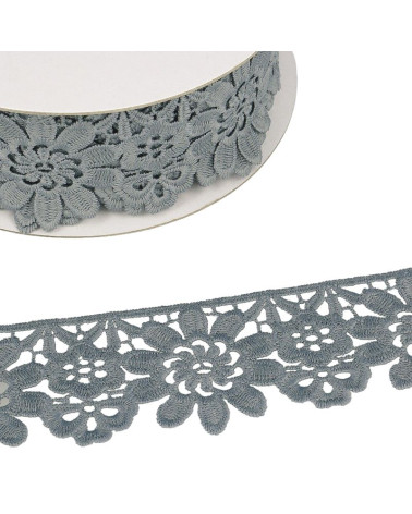 Guipure-Rolle mittelgraue Blumen 55 mm x 13,7 m