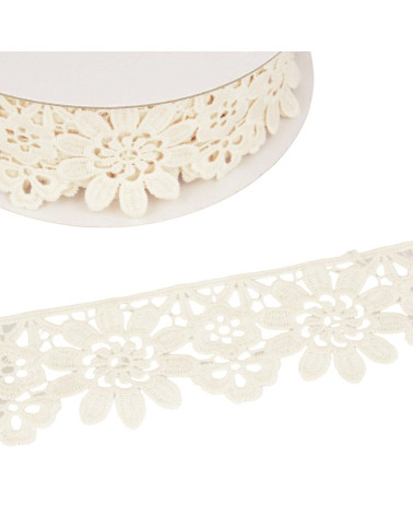 Guipure-Spule, beige Blumen, 55 mm x 13,7 m