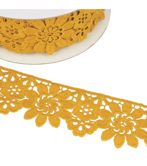Guipure reel mustard yellow flowers 55mmx13.7m