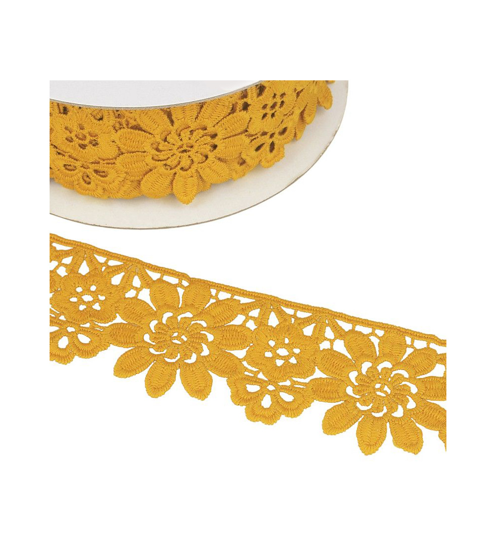 Guipure reel mustard yellow flowers 55mmx13.7m
