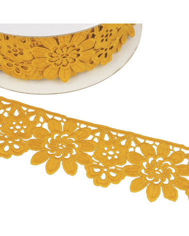 Bobina di guipure fiori giallo senape 55mmx13,7m