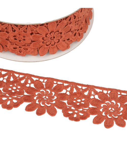 Guipure spool chocolate brown flowers 55mmx13.7m