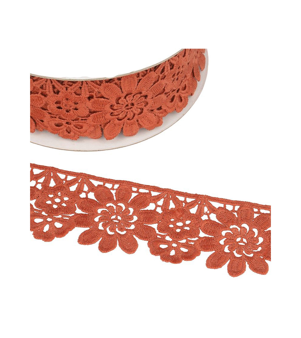 Bobina di guipure fiori color cioccolato 55mmx13,7m
