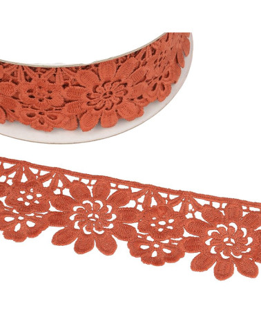 Bobina di guipure fiori color cioccolato 55mmx13,7m