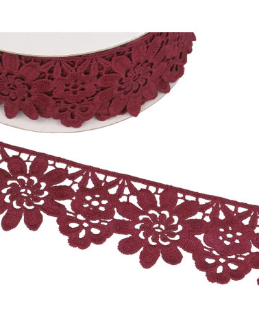 Bobine Guipure fleurs bordeaux 55mmx13,7m
