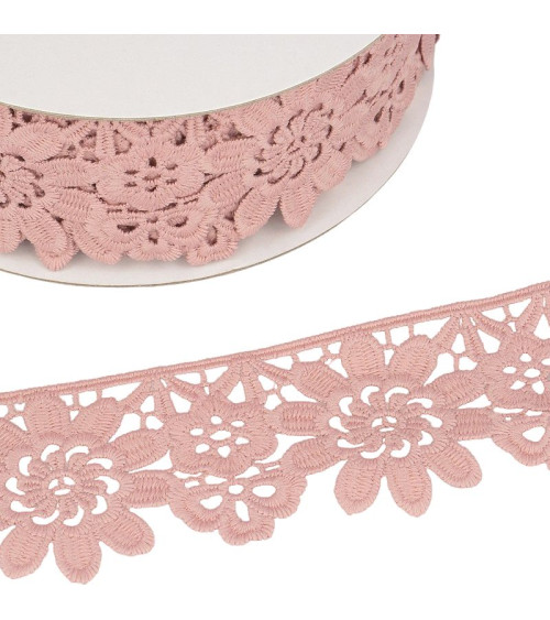 Guipure reel light pink flowers 55mmx13.7m