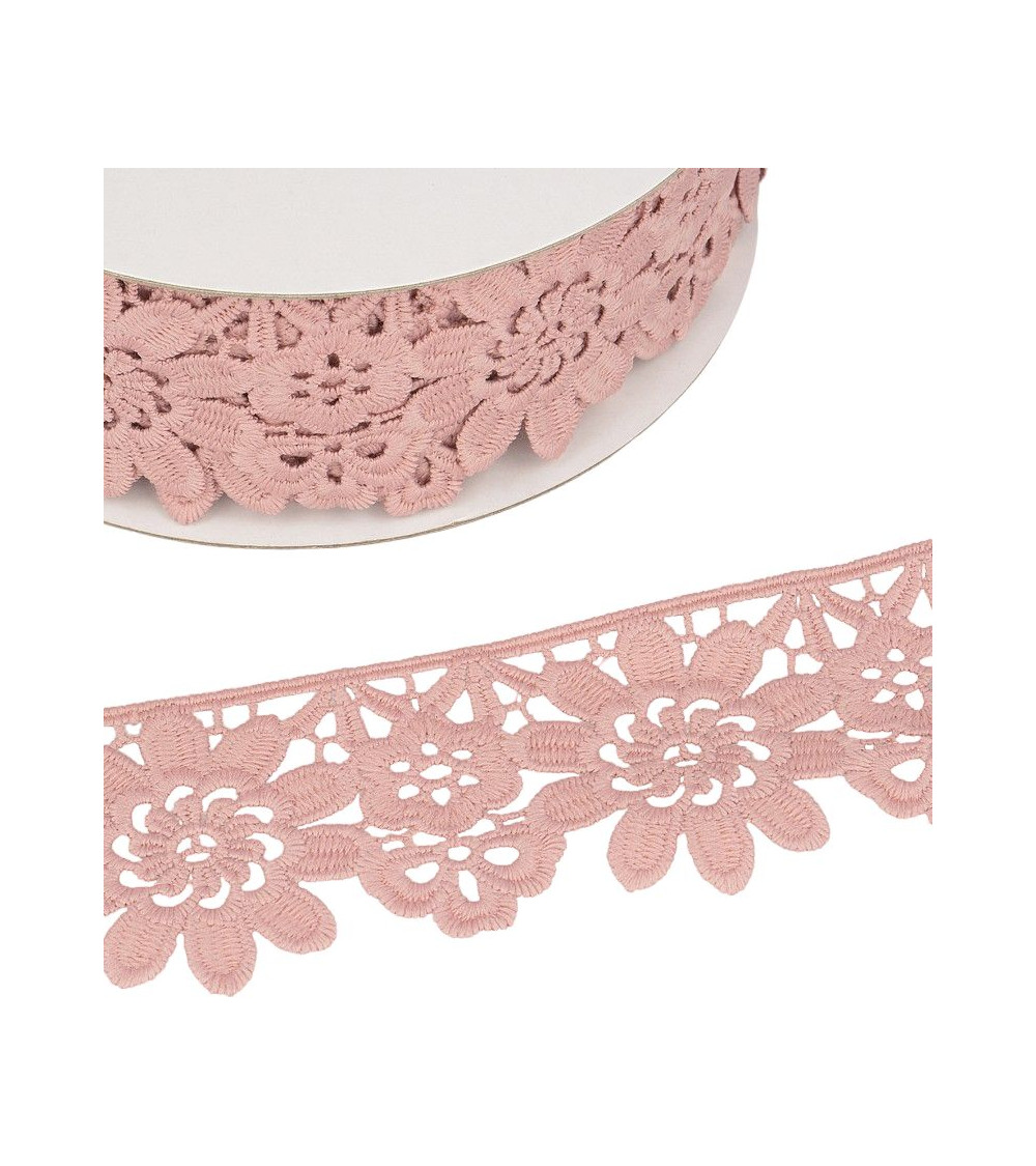 Guipure reel light pink flowers 55mmx13.7m