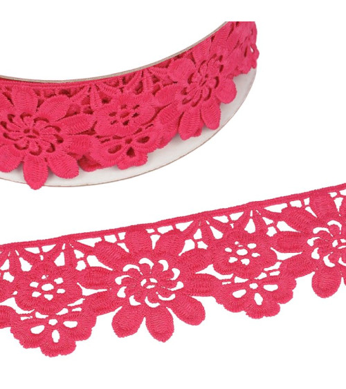 Guipure reel raspberry pink flowers 55mmx13.7m
