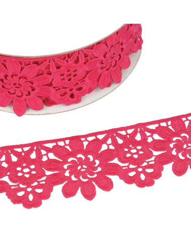Guipure reel raspberry pink flowers 55mmx13.7m