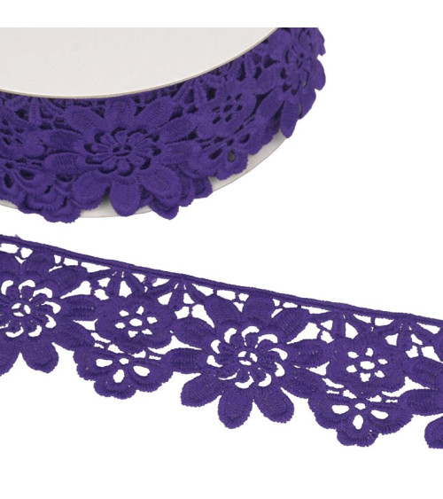 Guipure spool purple flowers 55mmx13.7m