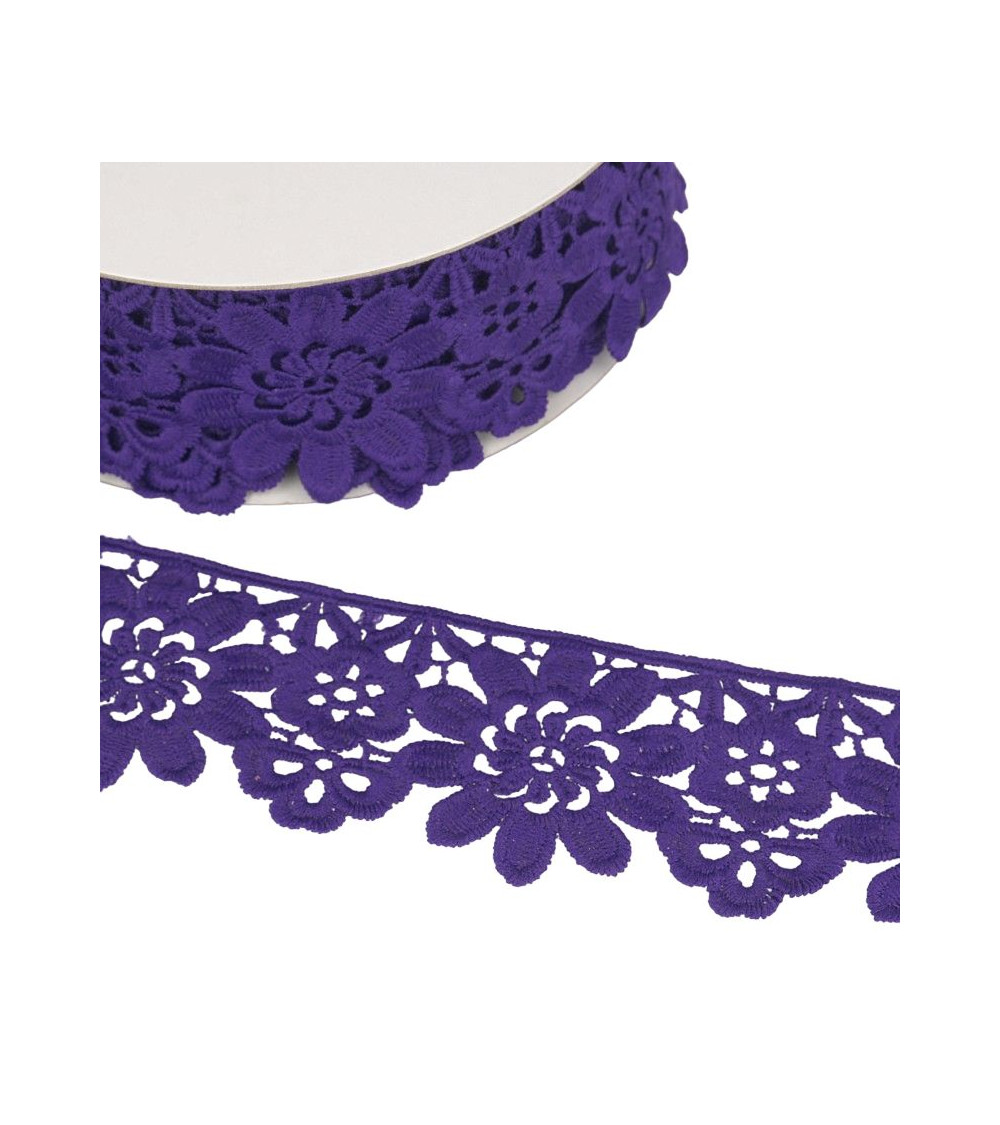 Guipure spool purple flowers 55mmx13.7m