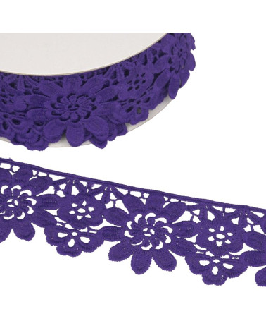 Bobine Guipure fleurs violet 55mmx13,7m