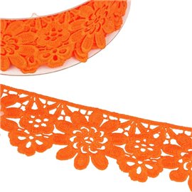 Bobine Guipure fleurs orange fluo 55mmx13,7m