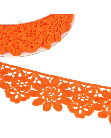 Bobina di guipure fiori arancioni fluorescenti 55mmx13,7m
