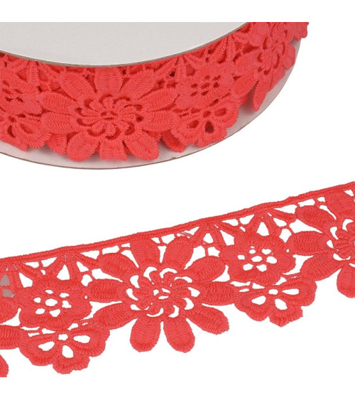 Guipure reel neon pink flowers 55mmx13.7m