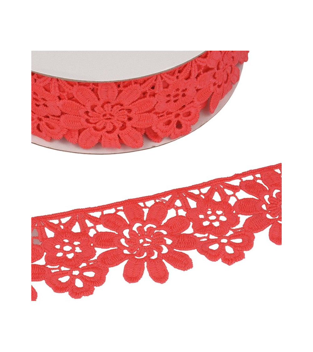 Guipure reel neon pink flowers 55mmx13.7m
