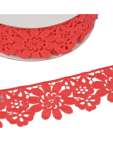 Guipure reel neon pink flowers 55mmx13.7m