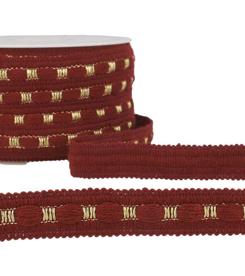 20m reel Two-tone braid 18 mm Burgundy red and gold