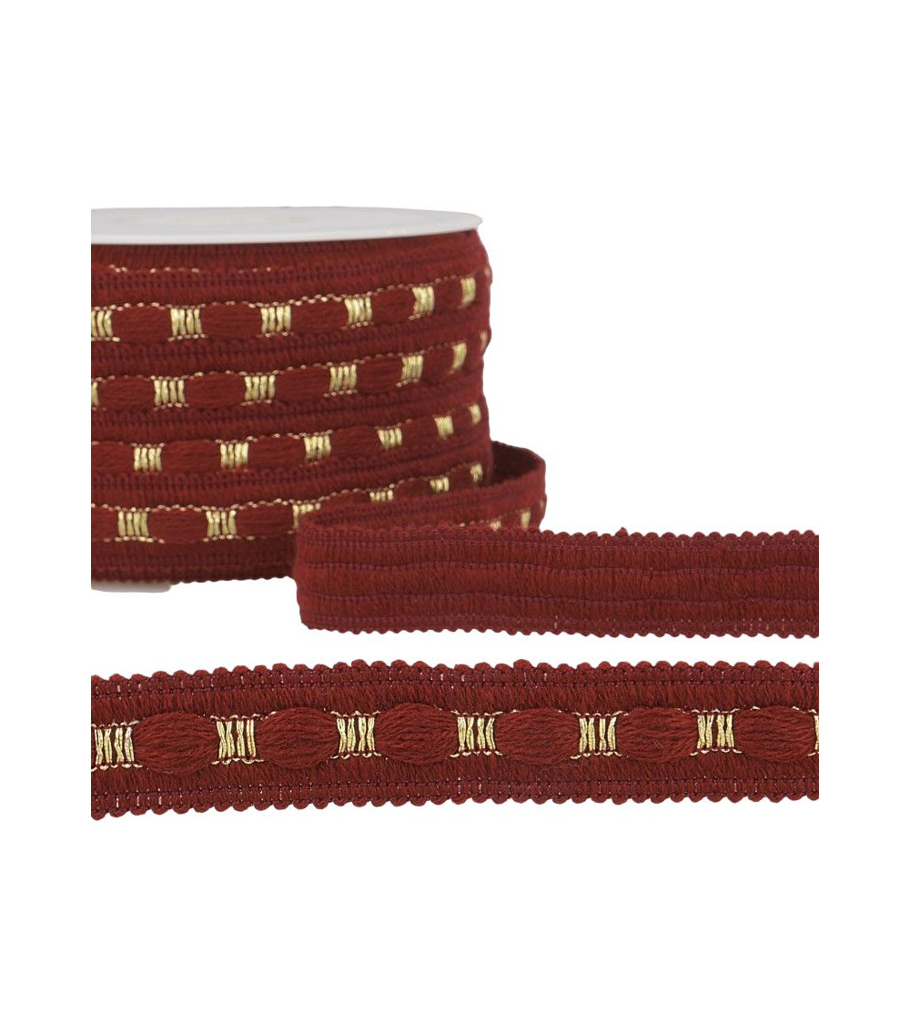 20-m-Rolle Zweifarbiges Geflecht 18 mm Burgunderrot und Gold