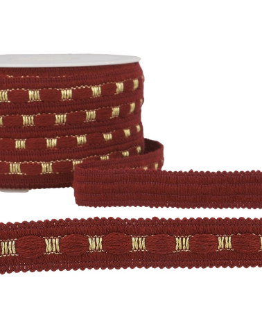 20-m-Rolle Zweifarbiges Geflecht 18 mm Burgunderrot und Gold