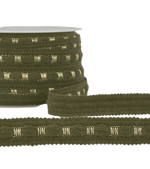 20m reel Two-tone braid 18 mm Khaki green and gold