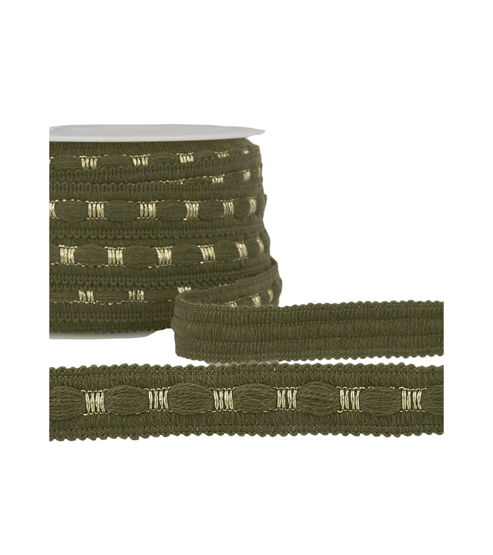 20-m-Rolle Zweifarbiges Geflecht 18 mm Khakigrün und Gold