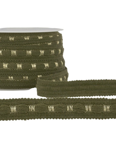 20m reel Two-tone braid 18 mm Khaki green and gold