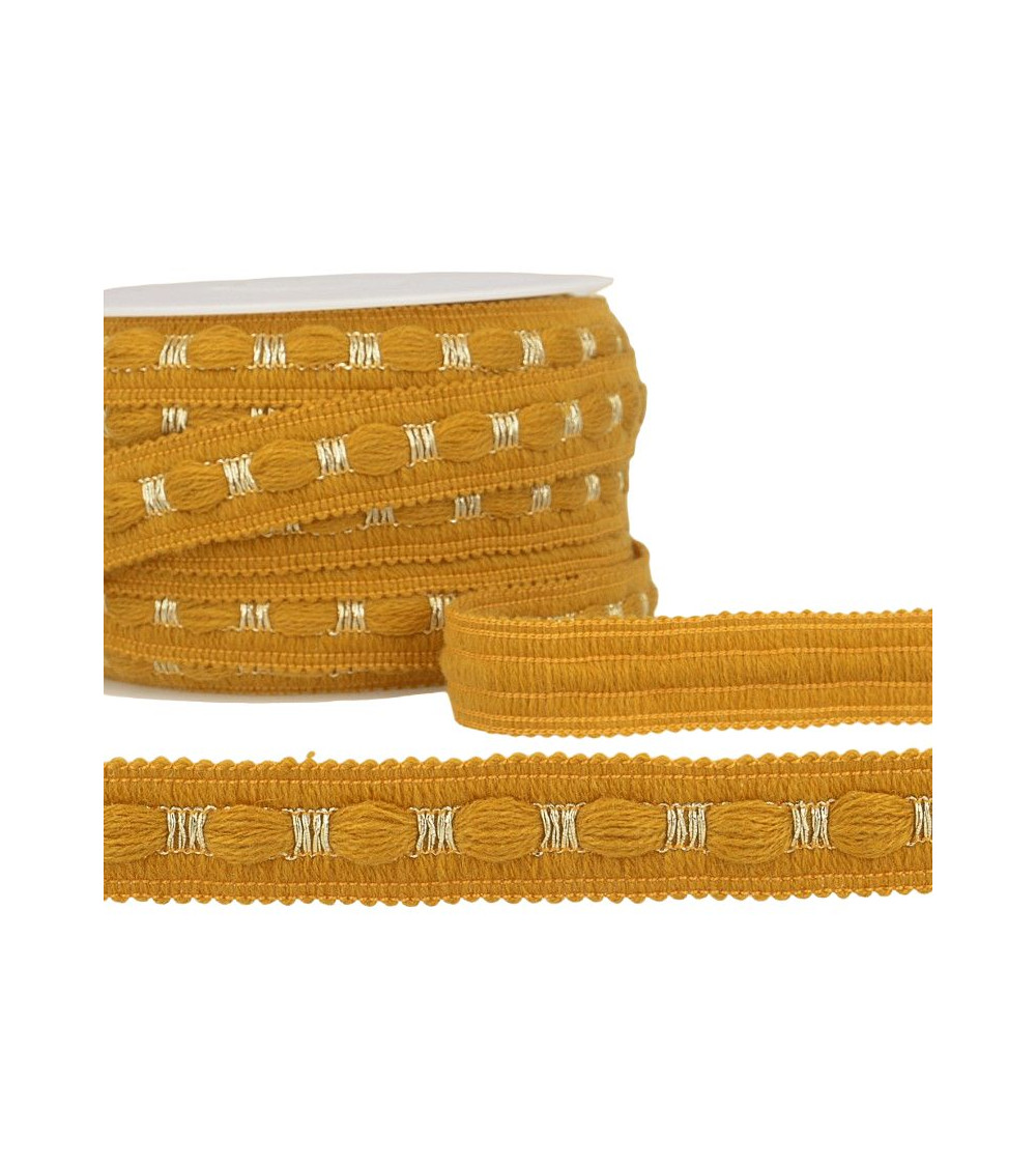 20m reel of two-tone braid 18 mm mustard yellow and gold