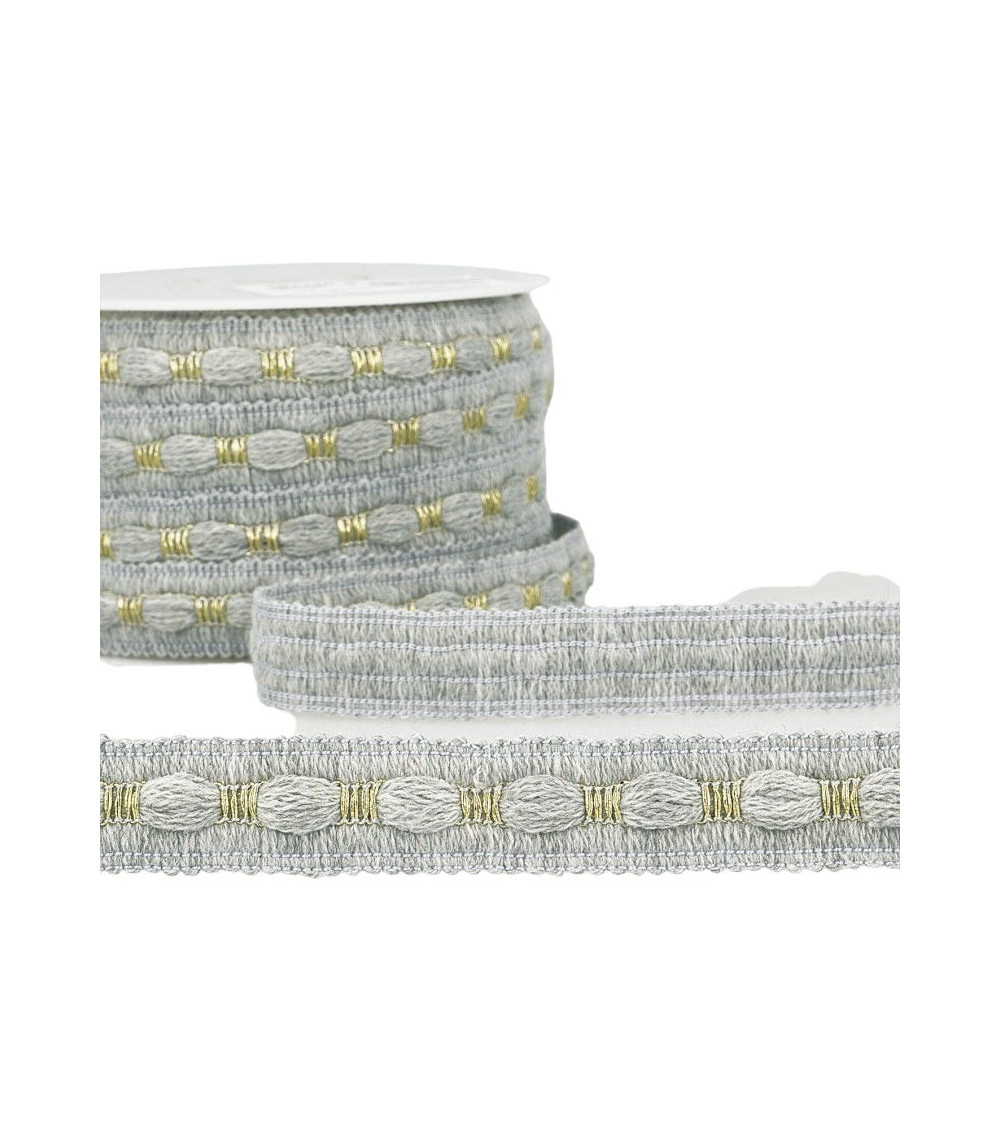 Bobina da 20 metri Treccia bicolore da 18 mm grigio chiaro e oro