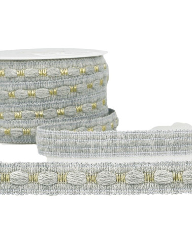 20m reel of two-tone braid 18 mm light gray and gold