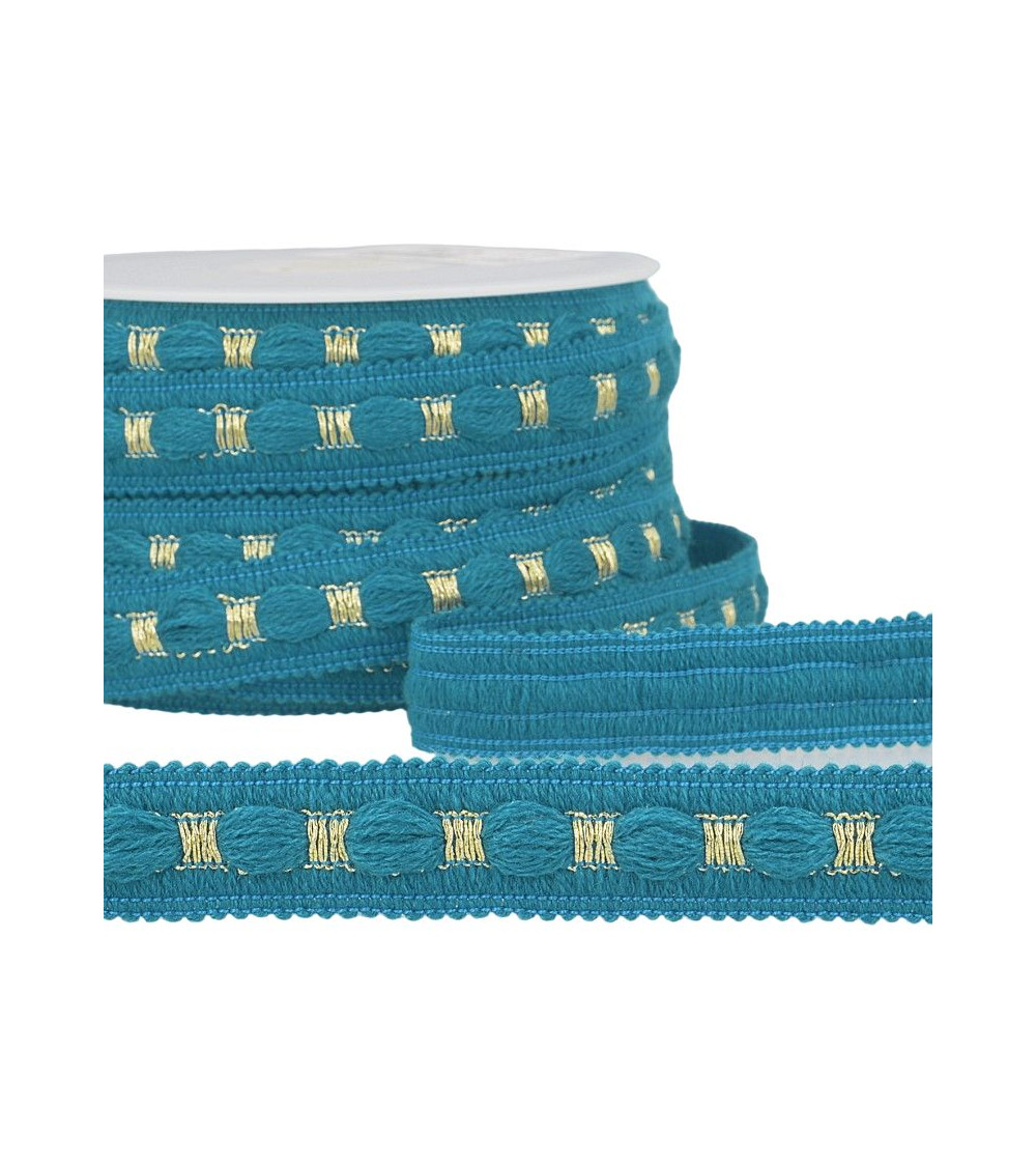 20-m-Rolle Zweifarbiges Geflecht 18 mm Entenblau und Gold