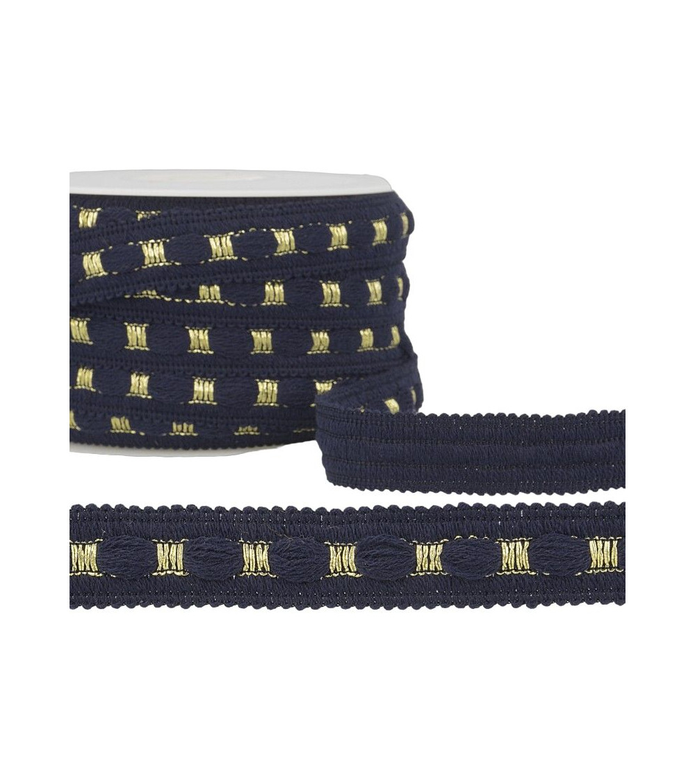 20m reel of two-tone braid 18 mm navy blue and gold