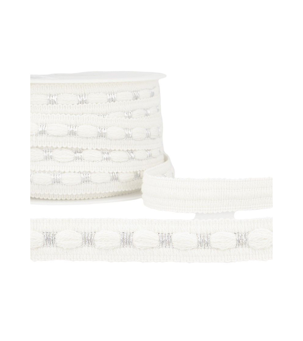 20m reel of two-tone braid 18 mm white and silver