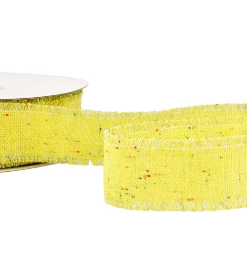 Bobine 20m Ruban toile irisé 30 mm polyester Jaune Paille