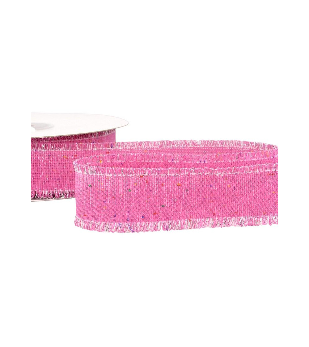 Bobine 20m Ruban toile irisé 30 mm polyester Rose Framboise