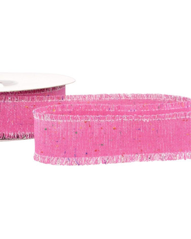 20 m Spule, schillerndes Canvas-Band, 30 mm Polyester, Himbeerrosa