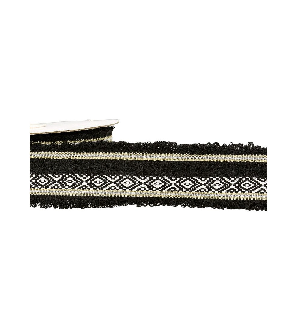 Bobine 15m Galon jacquard bicolore 60 mm Noir