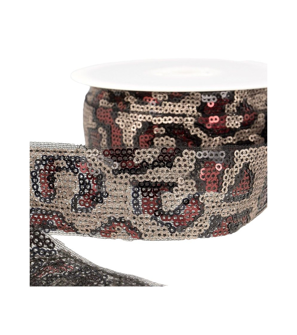 10m reel Panther sequin braid 35 mm Burgundy and champagne