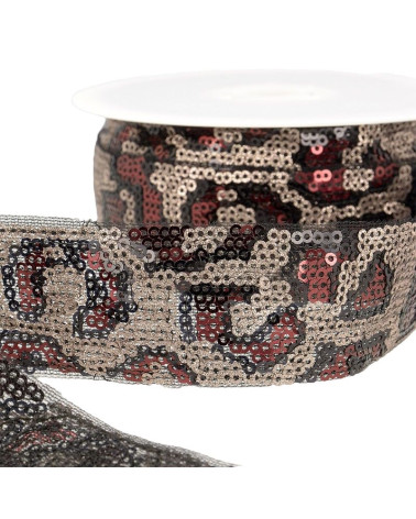 10m reel Panther sequin braid 35 mm Burgundy and champagne